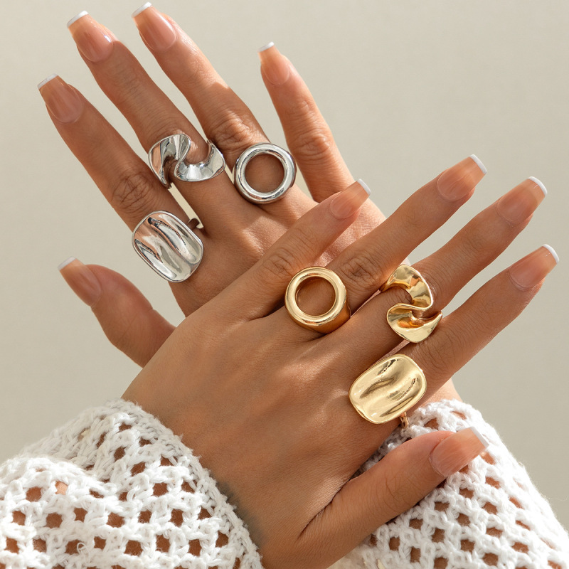 European and American Cross-Border Jewelry, Design-Conscious Irregular Alloy Ring Set, Creative Hollow Square Ring Knuckle Ring European and American Cross-Border Jewelry, Design-Conscious Irregular Alloy Ring Set, Creative Hollow Square Ring Knuckle Ring
