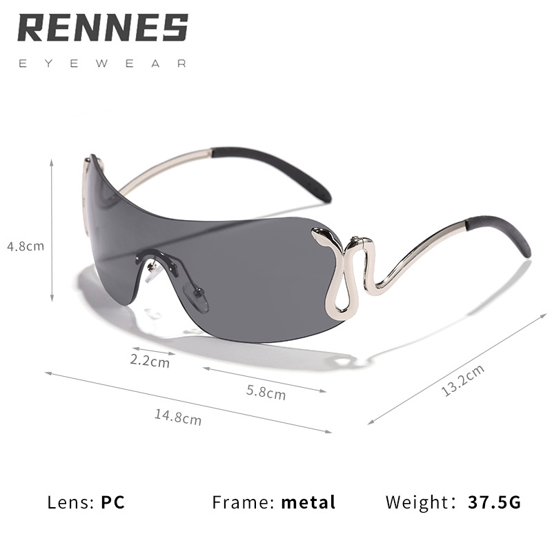 Gafas de sol punk europeas y americanas no convencionales de una pieza sin marco de plata soporte de serpiente gafas de sol hombres y mujeres modelo de moda gafas de tiro callejero