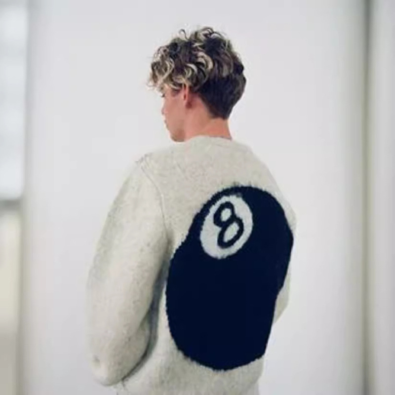 European and American Billiards Black 8 Plush Sweater Winter Oversized Knit Hip-Hop High Street Loose Gothic Style