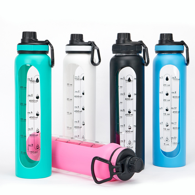 Botella de agua de vidrio portátil de gran capacidad, copa de agua de vidrio de borosilicato resistente a altas temperaturas de una sola capa, una pequeña cantidad de personalización