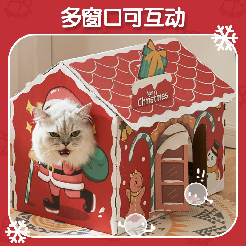 Navidad gato tablero del rasguño gato nido de cartón integrado gato garra tablero resistente al desgaste no chip gato cartón resistente a los arañazos cáscara de papel gato casa