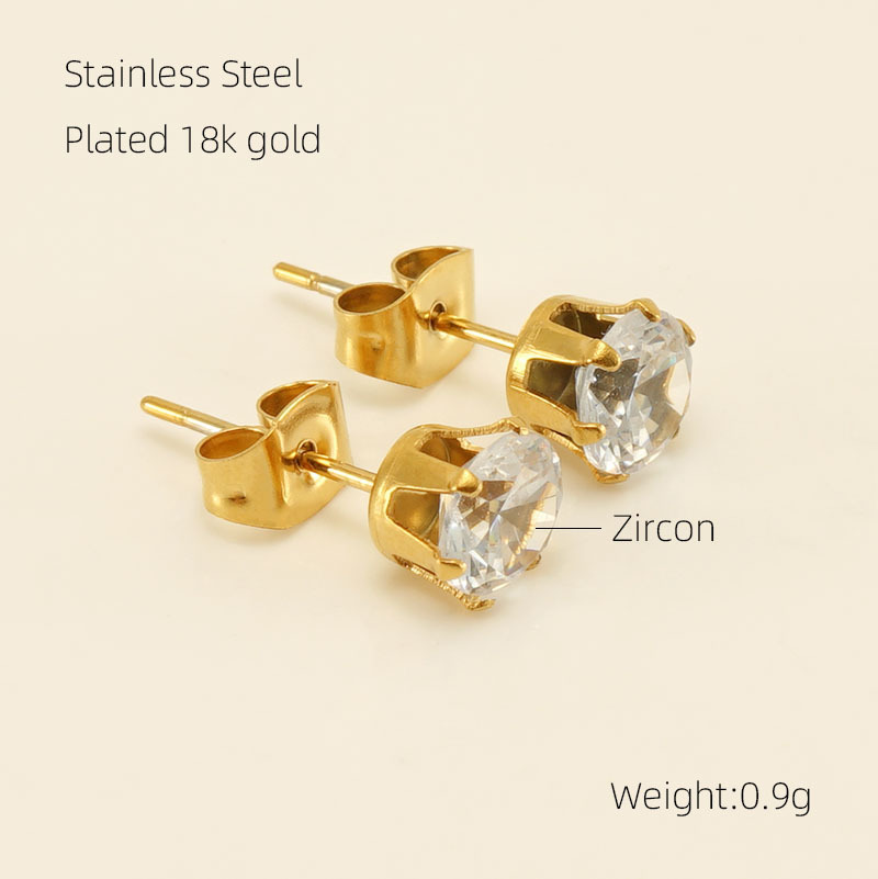 4g Weight 1 Pair Classic Style Geometric Plating 304 Stainless Steel Zircon Ear Studs
