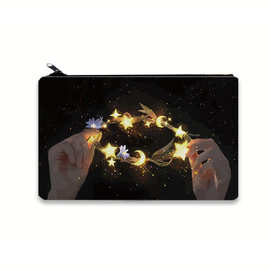 跨境款帆布笔袋批发,你的皇冠与月亮和星星化妆袋,多功能硬币钱包