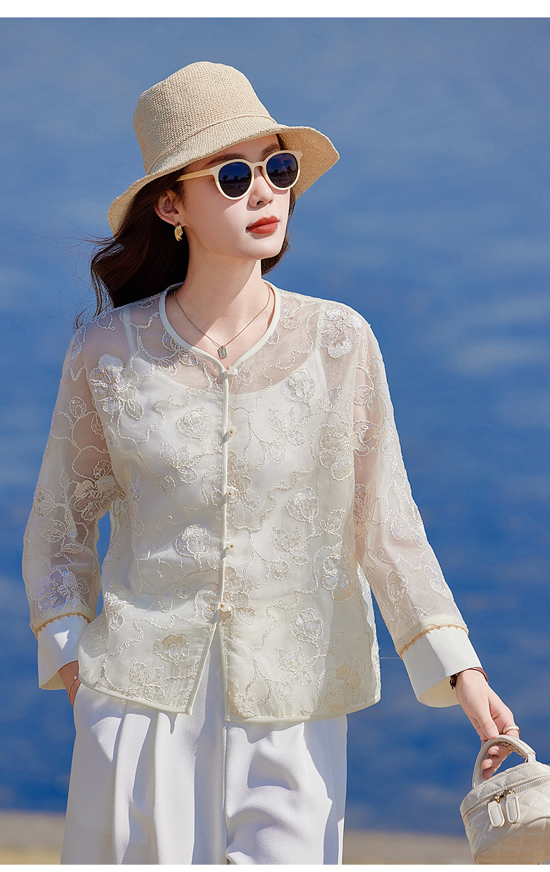 Áo cardigan nữ tay dài thêu hoa cổ tròn phối nút — Màu hồng, màu mơ chi tiết 13