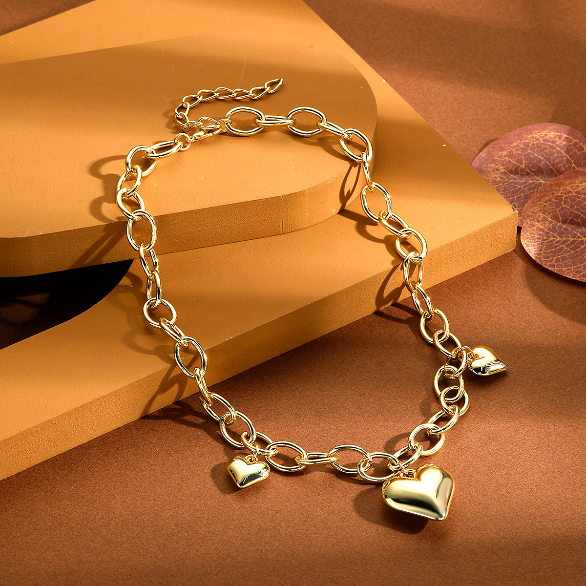 CCB, Imitation Pearl, Iron Material Heart Shape Pattern Simple Style Heart Shape CCB Imitation Pearl Iron Beaded Chain Cable Chain Pendant Necklaces Wholesale
