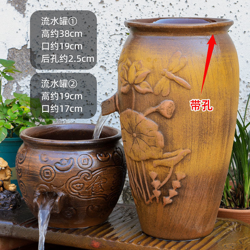 古法陶瓷循环水养鱼造景陶罐鱼缸过滤器鱼池全套生态流水瀑布摆件|undefined