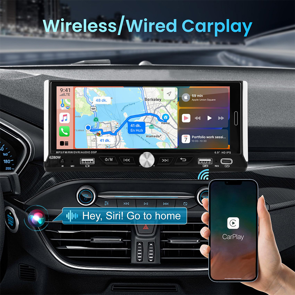 6.9inch Wireless Carplay Single-Core Ips Touch Screen Car Bluetooth Mp5 Player Dual USB Fast Charging 12V