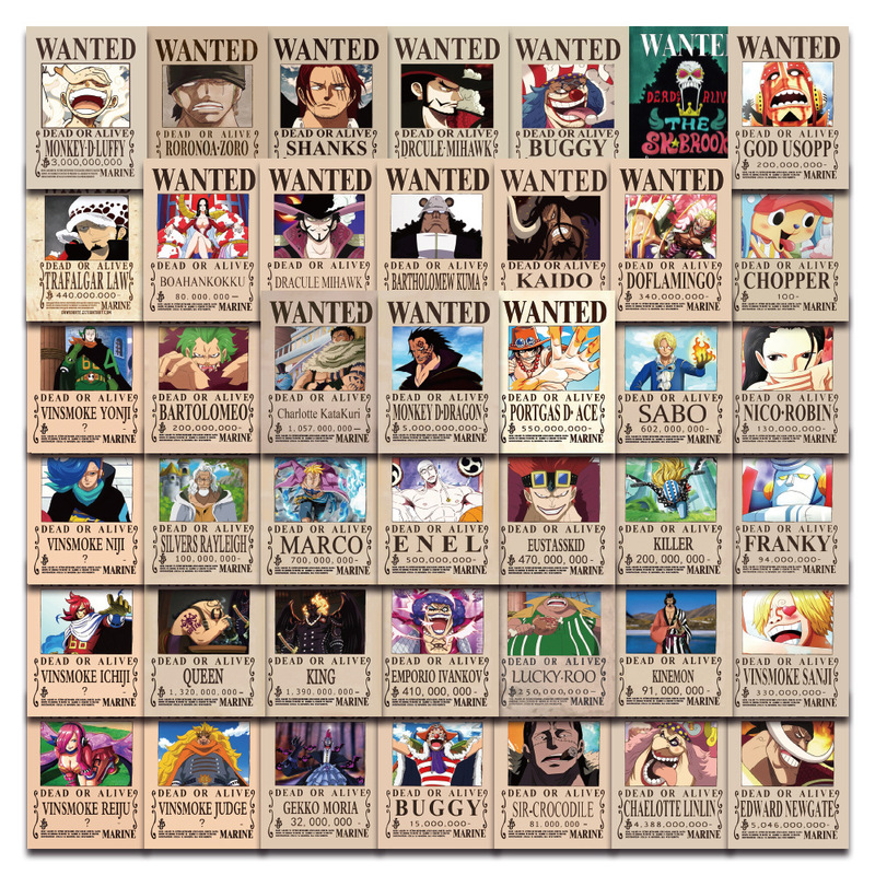 60 pieces of One Piece wanted poster cartoon stickers decorative luggage phone case notebook material stickers wholesale
