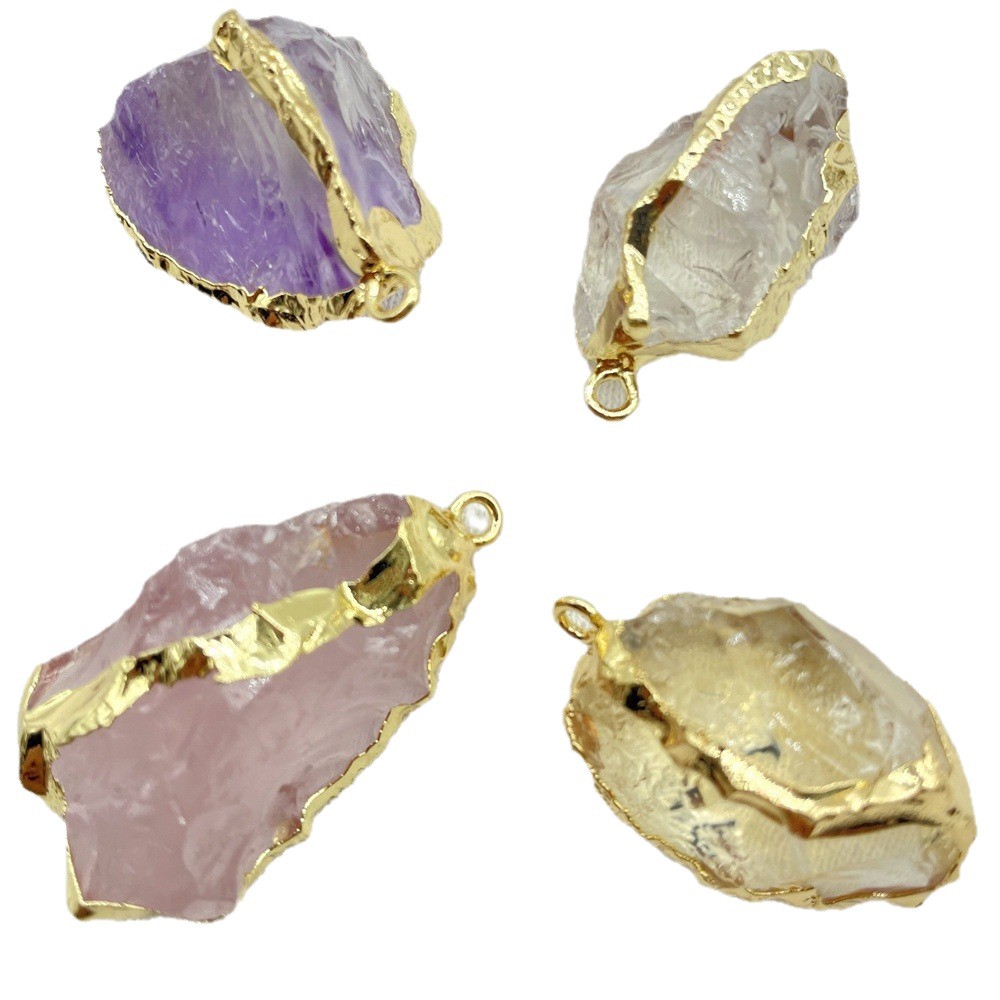 Al por mayor gema natural de cristal oro borde amorfo colgante collar accesorios DIY simple estilo europeo y americano