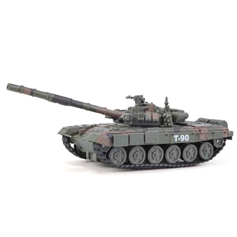 Versión en aerosol de tanque de aleación de simulación T90, modelo militar grande, luz y sonido, giro hacia atrás, auto de juguete para niños
