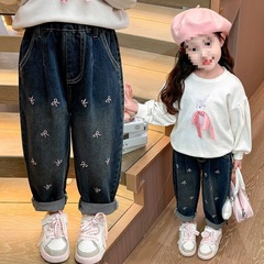 女童阔腿裤2025春秋新款小童韩版时髦儿童宽松洋气宝宝牛仔直筒裤