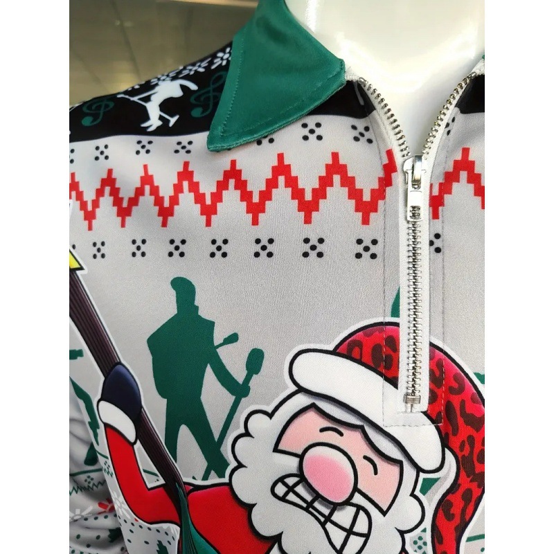 Divertido rock Santa Mike Jackson estampado 3D hombre calle todo fósforo cremallera camisa POLO de manga larga