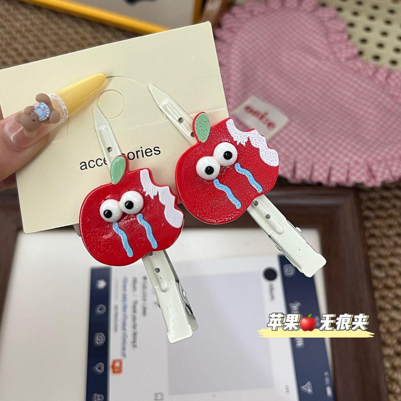 趣味可爱立体红苹果发夹搞怪表情包头ins发卡创意刘海侧边无痕夹|undefined