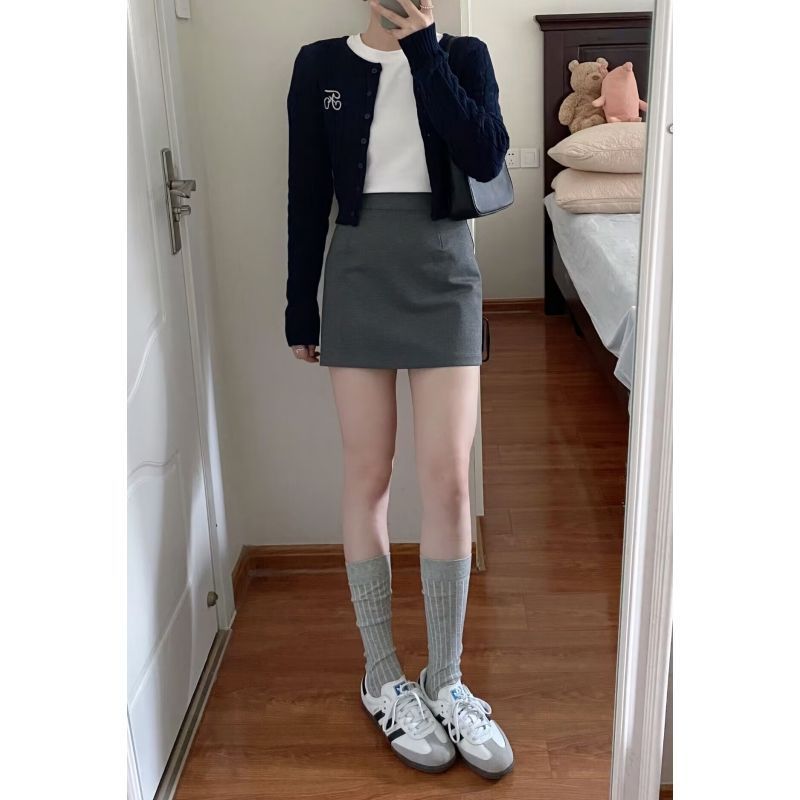 灰色西装包臀半身裙女春秋季休闲高腰显瘦小个子字裙短裙|undefined