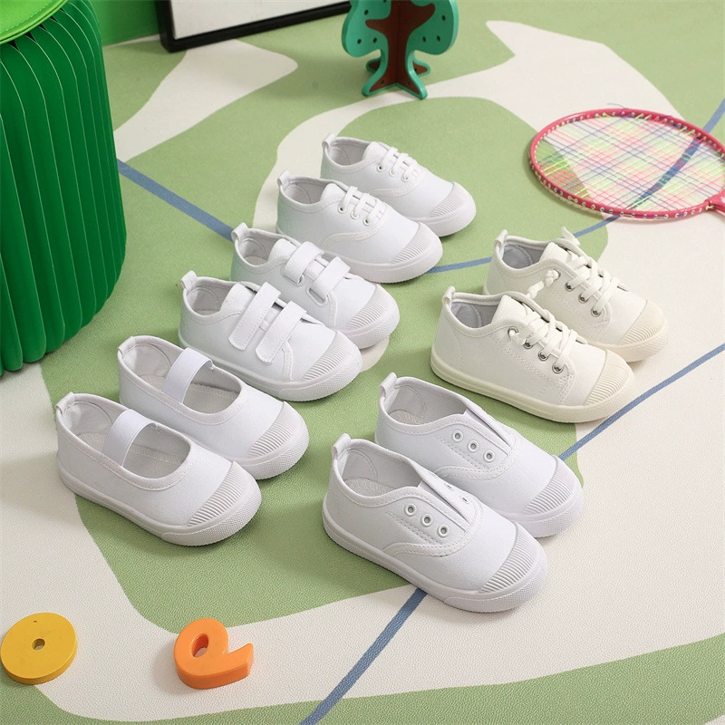 Весенние Новые Детские парусиновые туфли для девочек, белые туфли для мальчиков, домашняя обувь с мягкой подошвой, белые кроссовки, детская обувь оптом