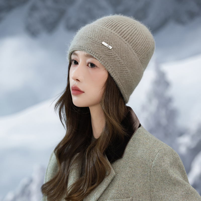 Japanse stijl voor vrouwen, herfst en winter, veelzijdige, dikke, warme, koudebestendige gebreide muts, afslankend voor het gezicht en de oren_voghion.com