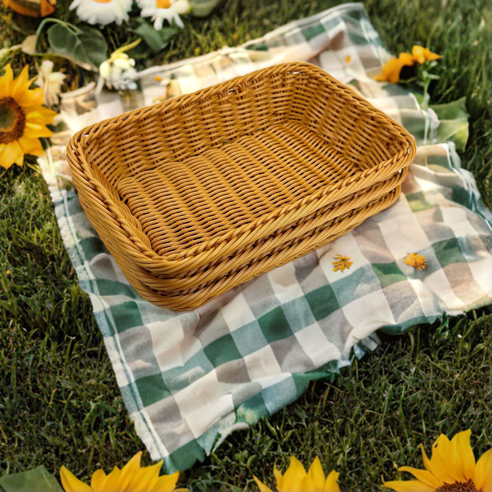 Panier de rangement en rotin tressé avec couvercle et doublure_voghion.com