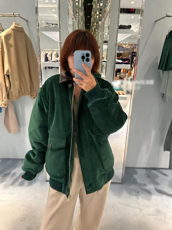 2025年早秋Miu*新款学院风宝石绿灯芯绒夹克外套搭压褶短半裙套装|undefined
