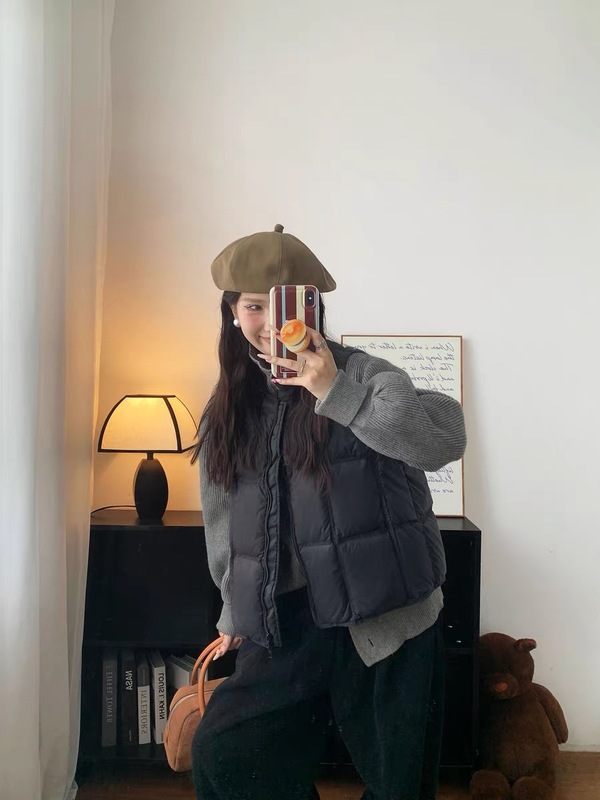 欧货羽绒马甲女新款2024秋冬外穿韩版宽松白鸭绒马夹坎肩背心短款|undefined