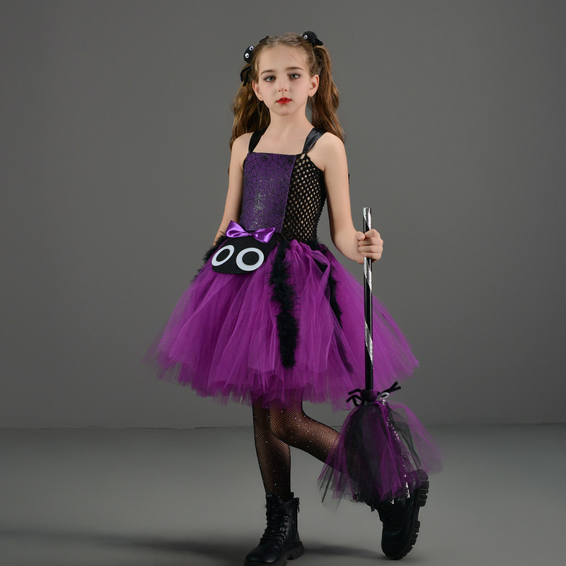 ハロウィーン子供cos服蜘蛛の精魔女コスプレ服八足蜘蛛の女の子ワンピースtuuスカート|undefined