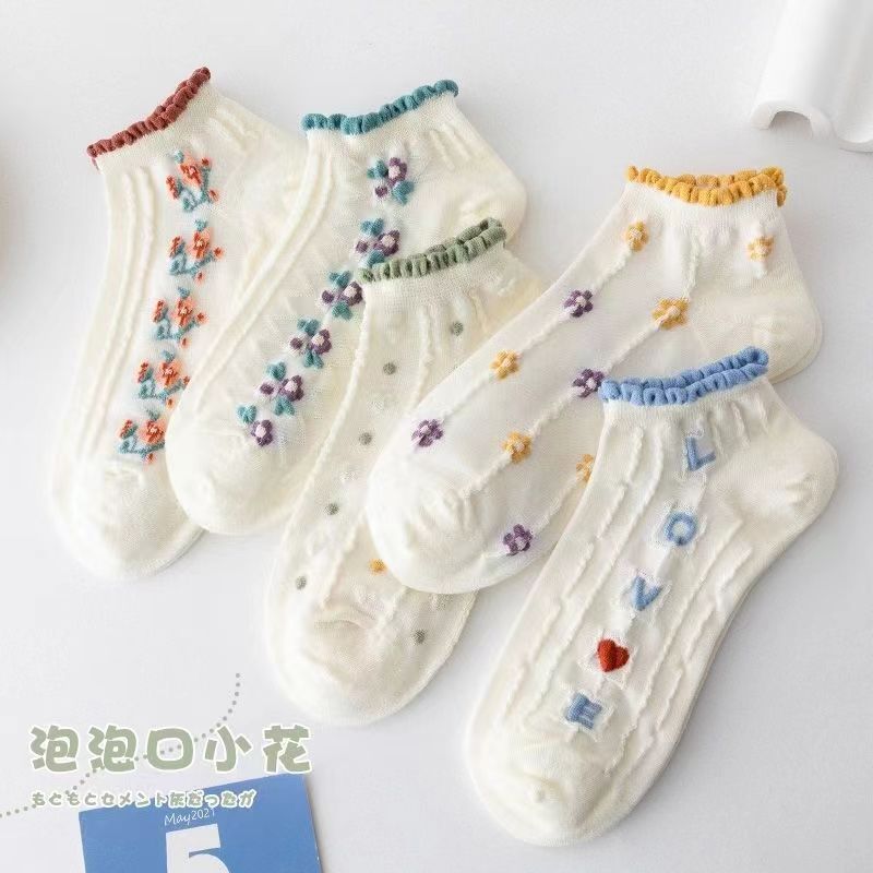 0184 거품 입 작은 꽃 여성 보트 양말