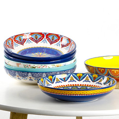 歐美客歐式湯盤陶瓷家用深盤子湯菜盤9英寸沙拉盤釉下彩餐盤圓形