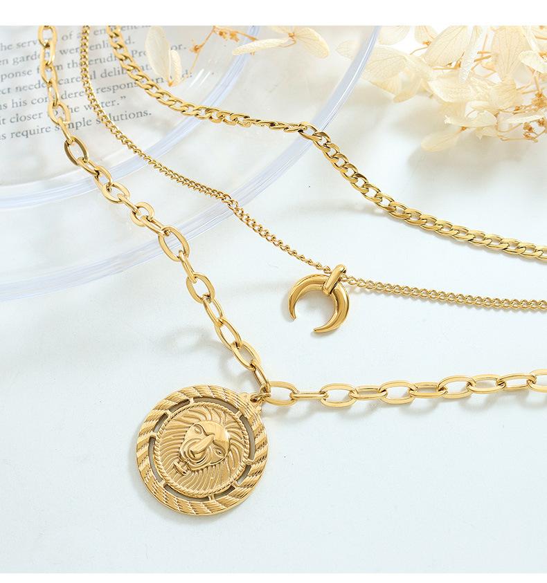 Style Simple Géométrique Lune Acier Au Titane Placage Collier En Couches display picture 3