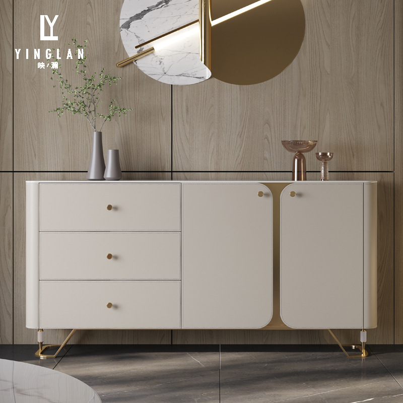 Saddle Leather Sideboard High Cabinet Integrated Wall Storage Entry Guest Restaurant Light Luxury Slate Modern Simple Entrance Cabinet