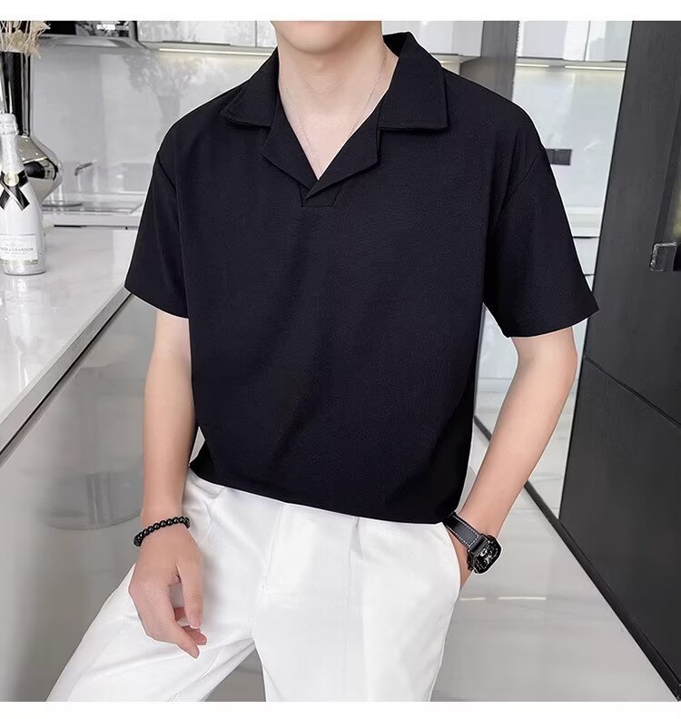 Camicia collo cubano uomo oversized texture waffle maniche corte_voghion.com