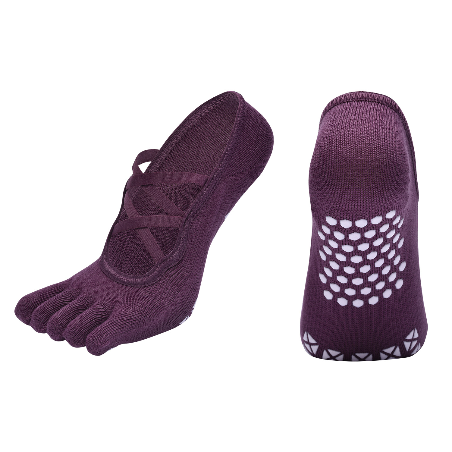 [Serie de colores de Dunhuang] Calcetines de yoga de cinco dedos con ribetas de espiga de correas cruzadas dobles