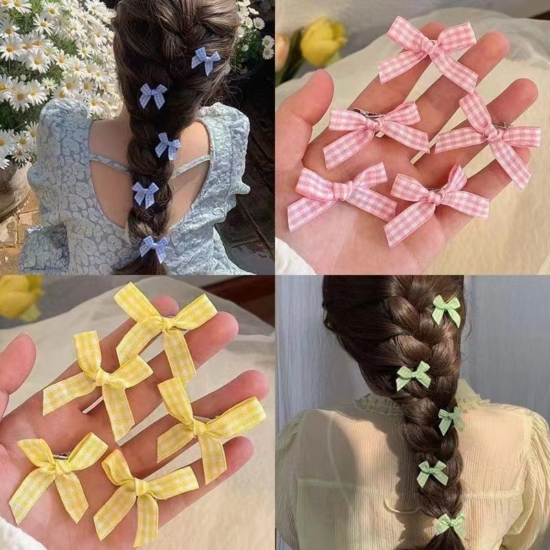 Plaid Bow Small Hairpin Girl's Fresh Summer New Side Clip Korean Style small size Duckbill Clip Headwear