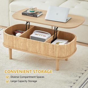 Foreign Trade Cross-border Amazon Desktop Lifting Coffee Table Oval Desktop Groove Shape Coffee Table with Hidden Compartment