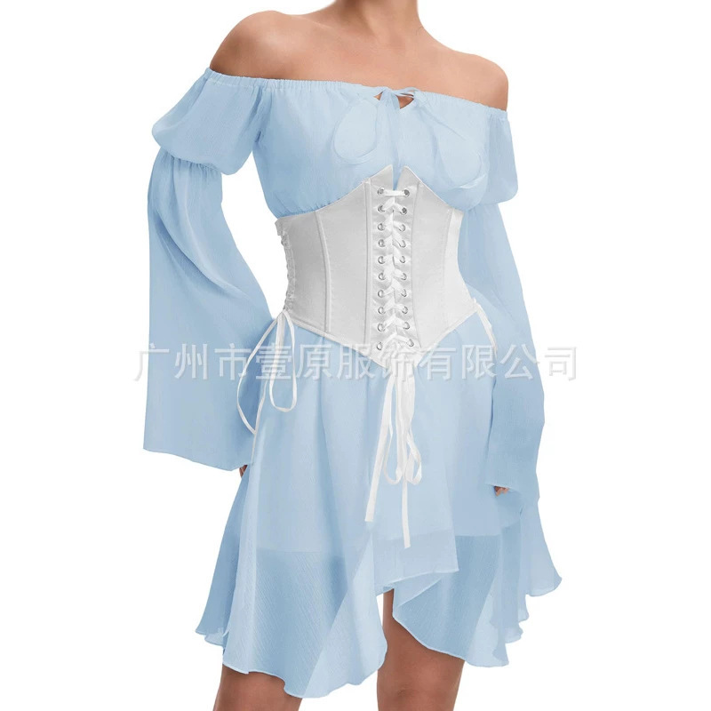 2026 Amazon Summer New One-Shoulder Corset Dress Two-Piece Set with Bell Sleeves Fairy Dress 2026 Amazon Summer New One-Shoulder Corset Dress Two-Piece Set with Bell Sleeves Fairy Dress