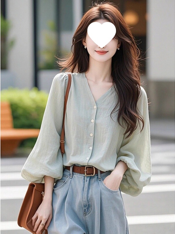 French Style Long-Sleeved Shirt for Women 2024 Early Autumn New Style, Beautiful and Beautiful V Neck Chiffon Top
