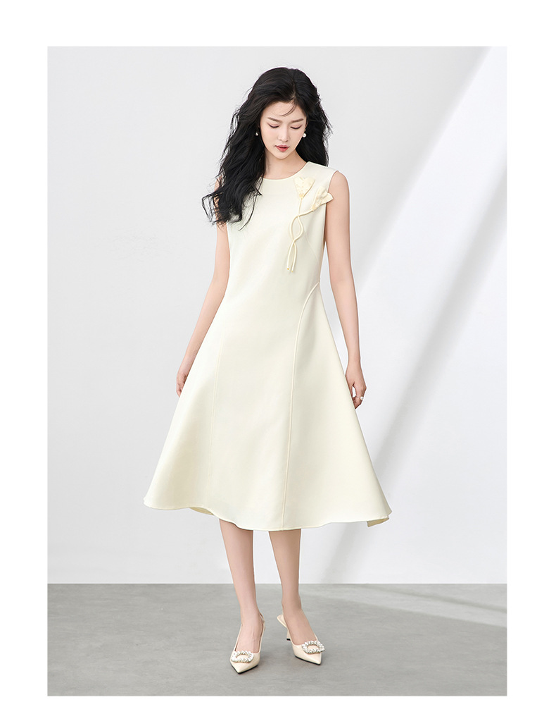 Váy vest không tay chiết eo hoa đính cườm nổi 3D phong cách trưởng thành nhẹ nhàng — Màu đen chi tiết 7