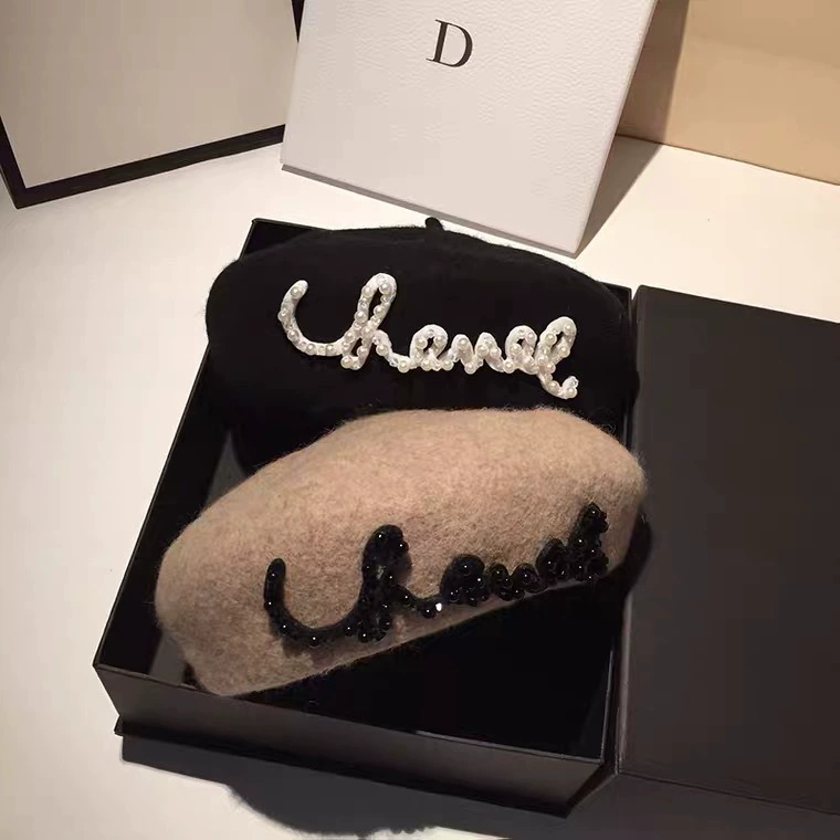 Демисезонный ретро берет с жемчужинами и буквами, в стиле Chanel, корейский/французский стиль