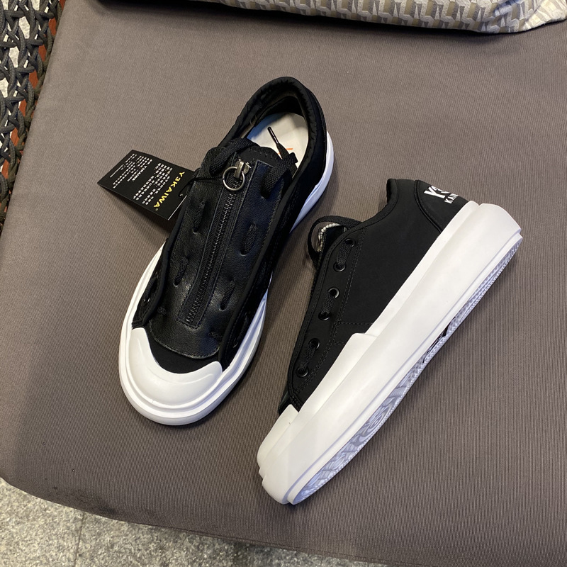 Y3KAIWA Platform Canvas Shoes Black Low-top Men's Shoes Cloth Top Increased Minimalist Zipper Platform Casual sneaker