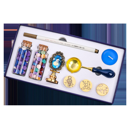 Creative birthday gifts for primary and secondary school students, hands-on class supplies, fire paint seals, full set of cartoon retro envelope wax