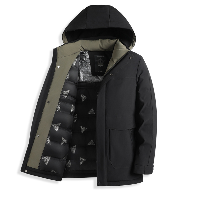 一件代发中老年男装石墨烯保暖羽绒服外套男士中年防风常规款90白