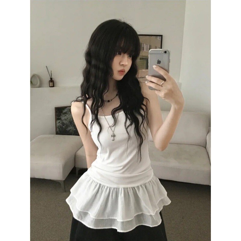[210g 40-Count Fine Cotton] Ballet Lace Hem White Camisole Women's Summer Slim-Fit Versatile Top