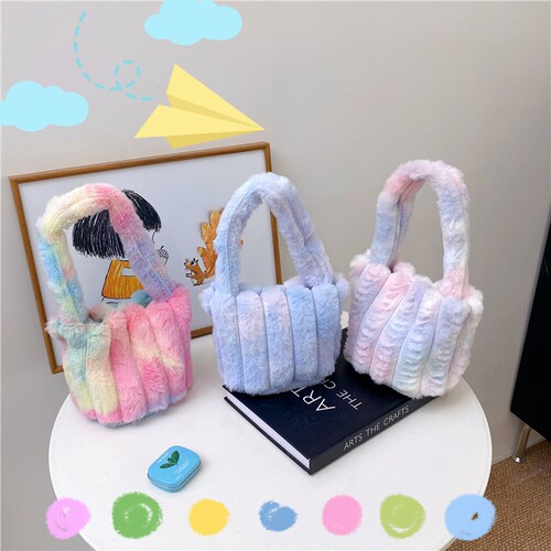 Creative gradient color plush bag, new small-town fashionable women's bag, gift, autumn and winter sweet money purse handbag