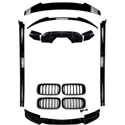 Big Surrounded Front Lip, Front Wind Knife, Light - f16-body-parts-center-grille-with-lights-piano-black-2015-2019