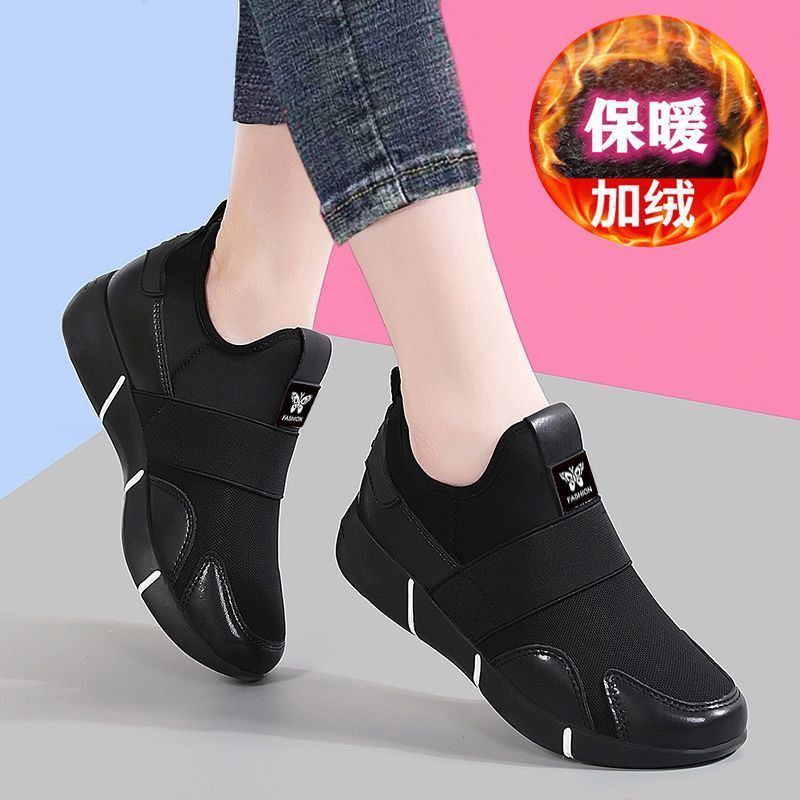 黑色运动鞋2025新款透气一脚蹬女鞋休闲健步鞋舒适软底轻便妈妈鞋|undefined