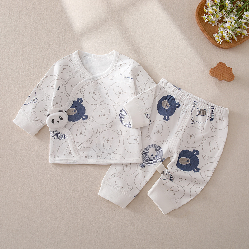 Ropa de bebé recién nacido Heshang ropa media espalda ropa pantalones de dos piezas de algodón puro bebé conjunto cuatro estaciones traje de recién nacido