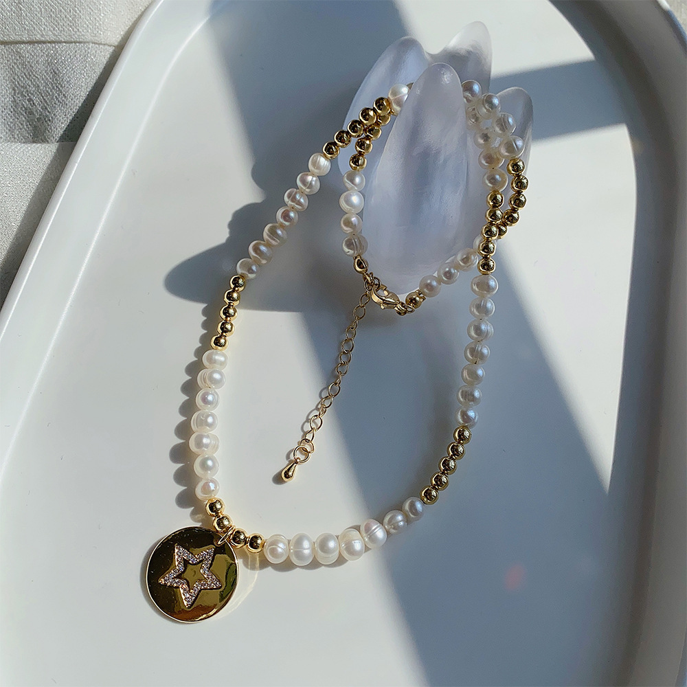 Lady Sun Pearl Metal Plating Zircon Necklace 1 Piece