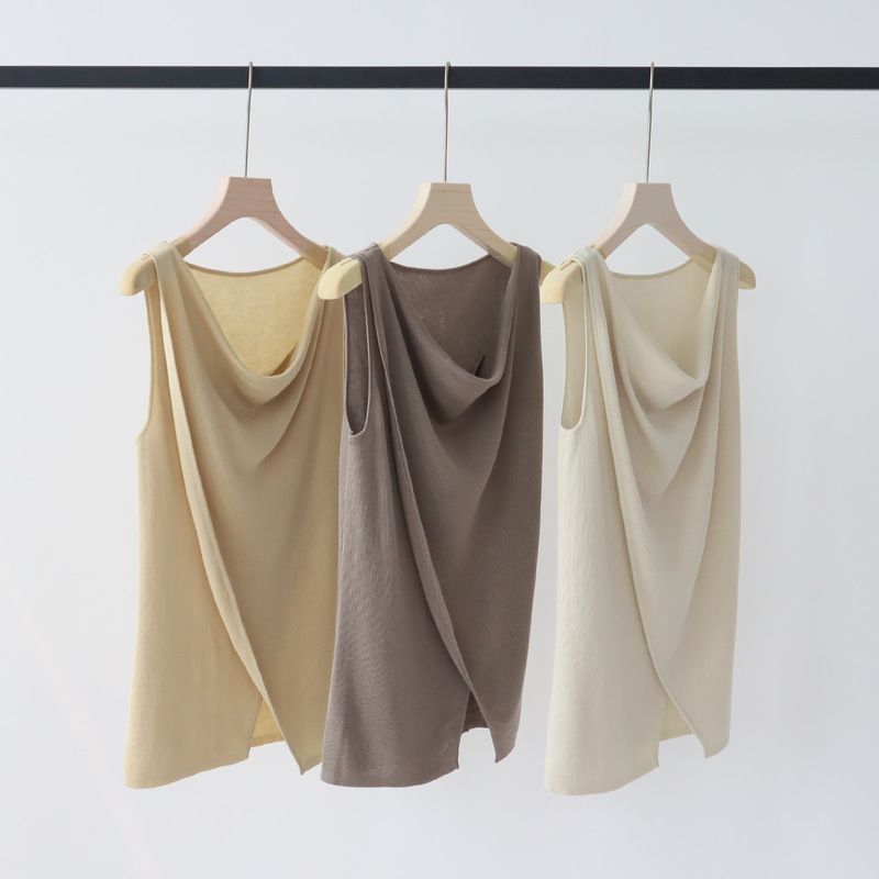 Unique and Chic Swing Collar Lyocell Tencel Sleeveless Sweater Design Niche Spring and Summer New Inner Top for Women