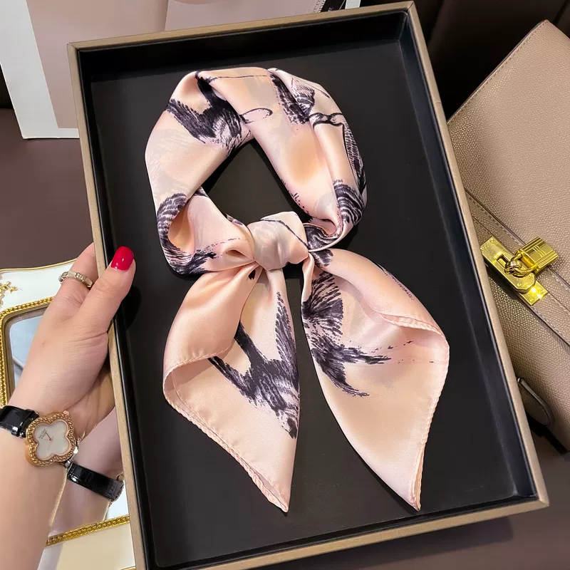 Silk retro fashionable handkerchief, scarf, 2023
