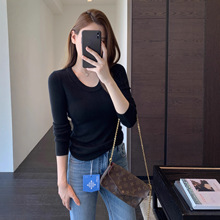 时髦U领 客供羊毛混纺舒适保暖针织毛衣女打底衫25秋冬新G091623