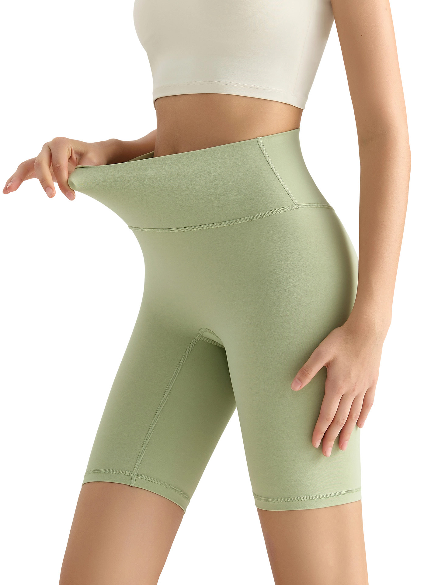 LAHN sin tamaño sentido de la nube pantalones de yoga quinto pantalones desnudos alto elástico desgaste exterior vientre contracción cadera levantamiento adelgazamiento yoga medio Pantalones
