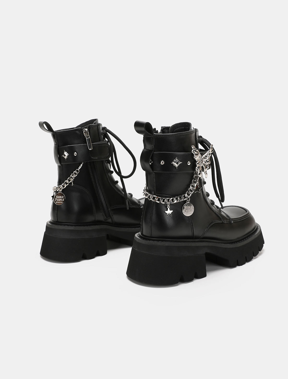 2024 Ősz/Tél Új Liquid Butterfly Martin Talpú Könnyű Knight Rövidnadrág Női Vastag Sarkú Farmer Bőr Csizma_voghion.com